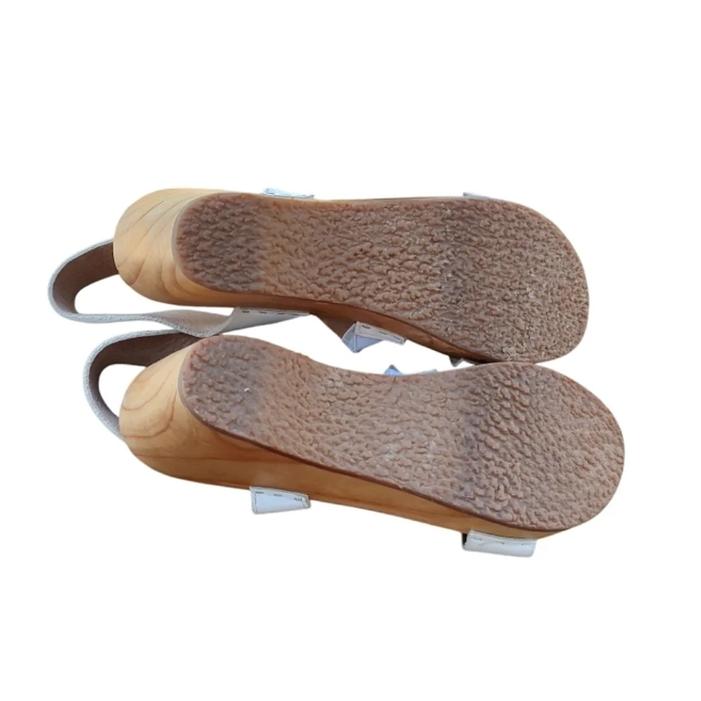 Free People White Leather Dune Wedges With Wooden Heel